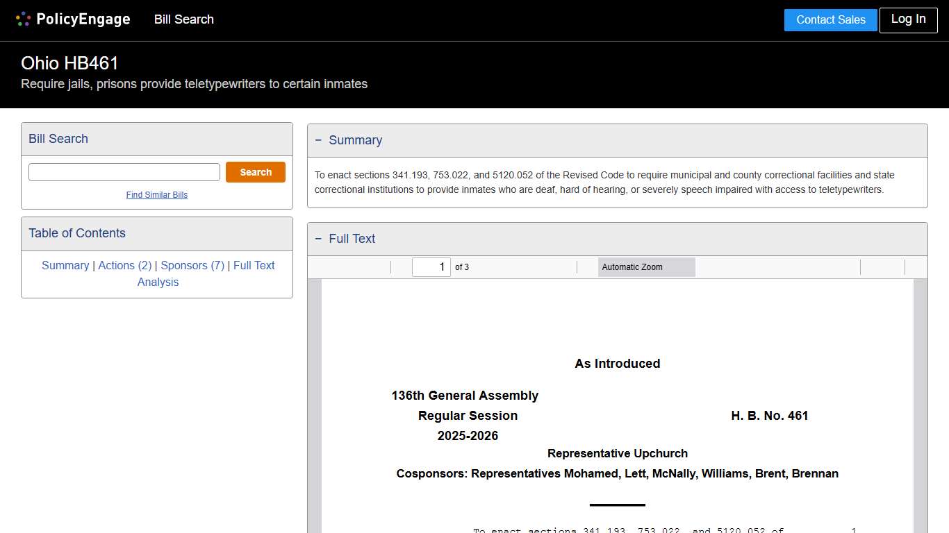 HB461 Ohio 2025-2026 Require jails, prisons provide teletypewriters to certain inmates - Legislative Tracking PolicyEngage